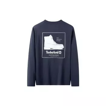 Timberland Однотонный свитер с круглым вырезом и принтом логотипа, длинный рукав, футболка для мужчин, синий цвет A69YH-433 S
