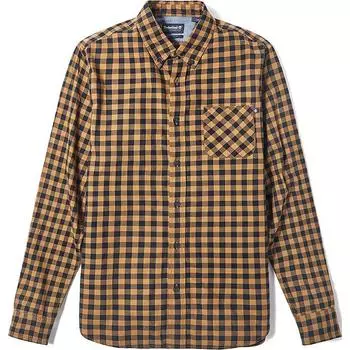 Timberland Plaid Logo Print Outdoor Sports Loose Breathable Polo Long Sleeve Shirt Men shirts Yellow A29N8-P50 M
