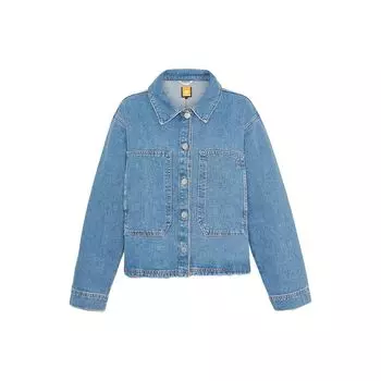 Timberland Solid Color Button-Down Multi-Pocket Long Sleeve Denim Jacket Women jackets Blue A6HDS-EA5 S
