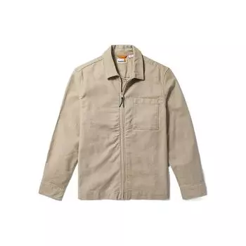 Timberland Solid Color Chest Pocket Zipper Collar Long Sleeve Shirt Men shirts Beige A5UND-CY2 XXL
