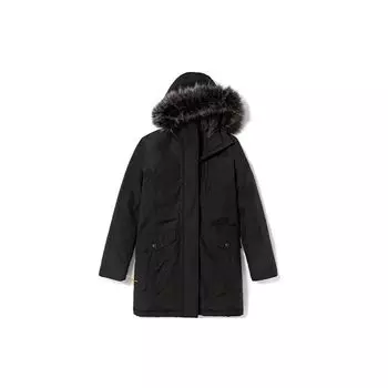 Timberland Теплое хлопковое пальто средней длины с капюшоном и надписью, женские пальто черного цвета A2C25-001 S