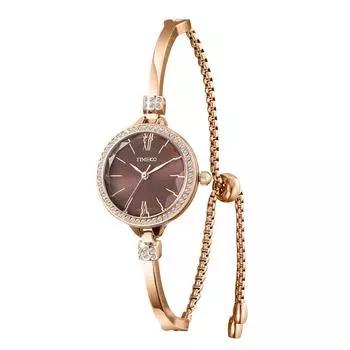 Time100 Women s Watch, Polyhedral Glass, Japanese Quartz, Bracelet Type, Adjustable Band, 30M Water Resistant, Women s Watch (Brown)