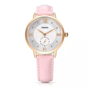 Time100 Women s Watch, Scandinavian Design Watch, Cute Style, Charm, 30M Water Resistant, Pink Leather Band, Light, Silver Dial 03A