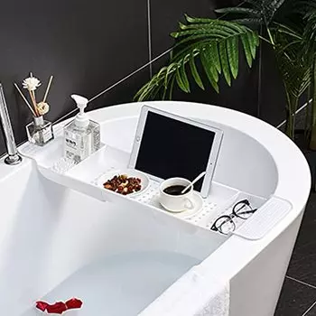 time in the Bathtub size bath table rack [Relaxing bath] tray, non-slip specification, adjustable, (white)