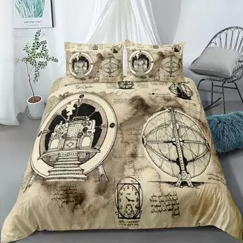 Time Machine Vintage Duvet Cover Set UK Single Double Queen US Twin Full King Size Bed Linen Set 140x210cm