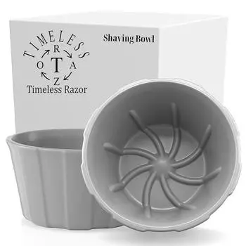 TIMELESS RAZOR Серая чаша для бритья с ребрами Прочная и дольше сохраняет тепло - Быстро взбивает густую, густую пену -, Серый, 1 шт.