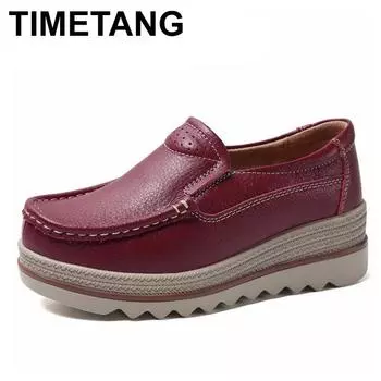 TIMETANG Autumn women flat shoes woman platform sneakers moccasins shoes woman creepers without lace genuine leather shoe ladies 35 чёрный