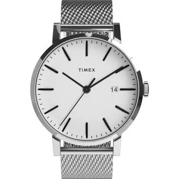 [Timex] Часы Midtown с белым циферблатом, кварцевые, водонепроницаемые, 5 АТМ, минеральное стекло, 38 мм, TW2W43500, мужские, серебристые [Товар]