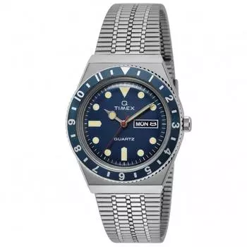 [TIMEX] Часы QTimex с синим циферблатом из нержавеющей стали, акрилом, кварцевым японским механизмом, 38 мм, американские часы TW2U61900, мужские, серебристые