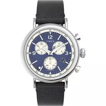 [Timex] Часы Стандартный хронограф Стандартный синий циферблат Нержавеющая сталь Минеральное стекло Кварцевые 41MM Филиппины Часы TW2V71100 Мужские черные