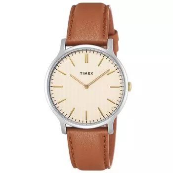 [TIMEX] Часы Timex Gallery, кремовый циферблат, латунь, минеральное стекло, кварц, 40 мм, американские часы TW2V28200, мужские, коричневые