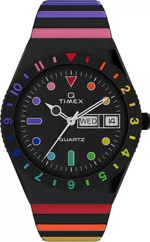 [TIMEX] Часы Timex Q Rainbow с черным циферблатом из нержавеющей стали, кварцевые, кварцевые, 36 мм, часы TW2V65900 Rainbow