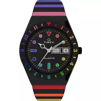 [TIMEX] Часы Timex Q Rainbow с черным циферблатом из нержавеющей стали, кварцевые, кварцевые, 36 мм, часы TW2V65900 Rainbow