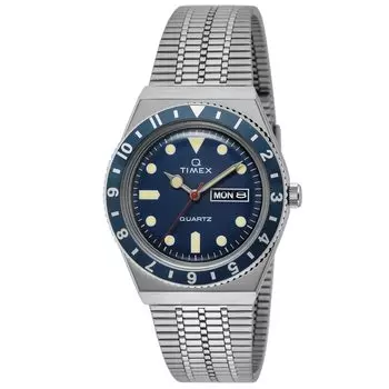 [TIMEX] Часы Timex QTimex с синим циферблатом из нержавеющей стали, акрилом, кварцевым японским механизмом, 38 мм, американские часы TW2U61900, мужские, серебристые