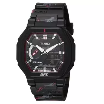 [TIMEX] Часы UFC Timex Fight Week с черным циферблатом, кварцевые, 100 м, водонепроницаемые, минеральное стекло, 45 мм, TW2V85300, мужские, черные