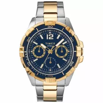 Timex Men s Dress Multifunctional Steel 45mm Watch Two Tone/Blue.