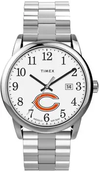 Timex Men s EasyReader 38mm Watch - Chicago Bears Stainless Steel with Extended Band Modern, Stainless Steel, Modern