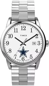 Timex Men s EasyReader 38mm Watch - Dallas Cowboys Stainless Steel Modern with Extended Band, Stainless Steel, Modern