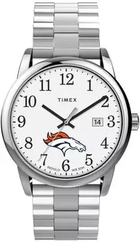Timex Men s EasyReader 38mm Watch - Denver Broncos Stainless Steel Modern with Extended Band, Stainless Steel, Modern
