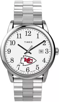 Timex Men s EasyReader 38mm Watch - Kansas City Chiefs Stainless Steel Modern with Extended Band, Stainless Steel, Modern