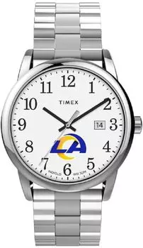 Timex Men s EasyReader 38mm Watch - Los Angeles Rams Stainless Steel Modern with Extended Band, Stainless Steel, Modern