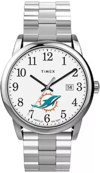 Timex Men s EasyReader 38mm Watch - Miami Dolphins with Extended Band Stainless Steel Modern, Stainless Steel, Modern
