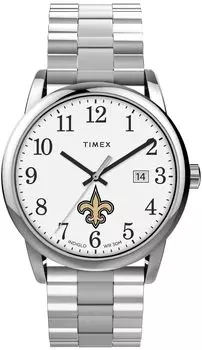 Timex Men s EasyReader 38mm Watch - New Orleans Saints Stainless Steel Modern with Extended Band, Stainless Steel, Modern