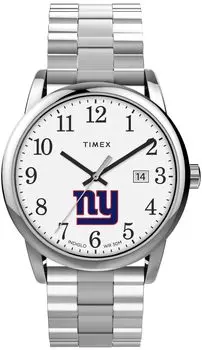 Timex Men s EasyReader 38mm Watch - New York Giants Stainless Steel Modern with Extended Band, Stainless Steel, Modern