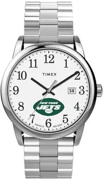 Timex Men s EasyReader 38mm Watch - NY Jets Stainless Steel with Extended Band Modern, Stainless Steel, Modern