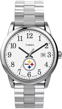 Timex Men s EasyReader 38mm Watch - Pittsburgh Steelers Stainless Steel Modern with Extended Band, Stainless Steel, Modern