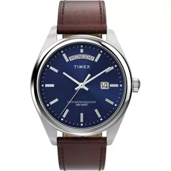 Timex Men s Legacy 41mm Watch - Brown Strap Blue Dial Stainless Steel Case, Brown