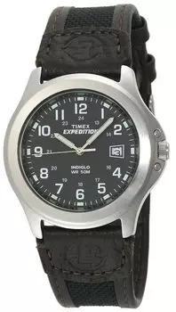TIMEX Мужские часы T40091 Expedition Metal Field с черным/коричневым нейлоновым/кожаным ремешком