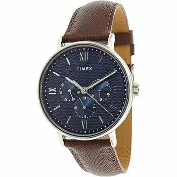 TIMEX South View Multi Calendar Display Blue x Brown Сине-коричневая кожа Простая пара Доступна TW2T35100 Часы [Timex] Мужские Женские []