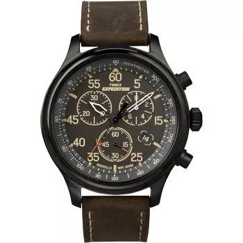 [Timex] TIMEX Expedition Field Chronograph Black Dial Brown Leather Belt T49905 Men s [Regular Imported Product]