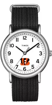 Timex Uni Weekender 38mm Watch - Cincinnati Bengals Slip-Through Single Layer Strap, Black, Modern