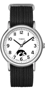 Timex Uni Weekender 38mm Watch Iowa Hawkeyes Slip-Through Single Layer Strap, Black