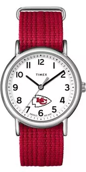 Timex Uni Weekender 38mm Watch with Slip-Through Single Layer Strap, Kansas City Chiefs, Weekender 38mm.