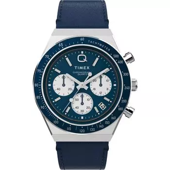 [TIMEX] Watch Q Diver inspired Chrono Blue Dial Stainless Steel Mineral Glass Quartz Watch Brand TW2W51700 Men s Blue