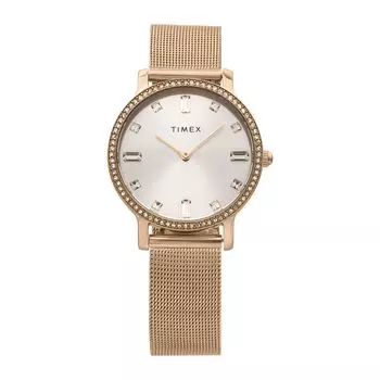 Timex Watch Transcend Silver Dial Brass Mineral Glass Quartz 34MM American Watch Brand TW2W19200 Unisex Pink Gold [TIMEX] [Item]