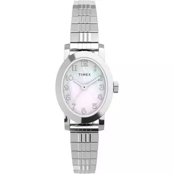 Timex Women s Cavatina 18mm Watch - Silver Tone Extended Band Mother of Pearl Dial Silver Tone Case, Silver, Classic