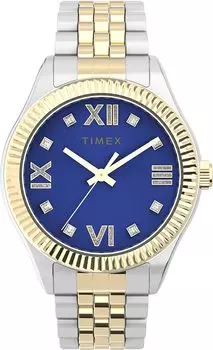 Timex Women s Waterbury Legacy 34mm Watch – Black Dial Gold Tone Stainless Steel Case & Bracelet with Crystal, Two Tone/Blue Crystal.