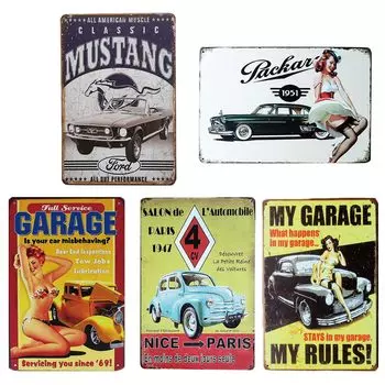 Tin Sign Set of 5 Metal Plates American Vintage Retro Wall Decoration Miscellaneous Goods Decoration Metal Miscellaneous Goods Antique Wall Decoration