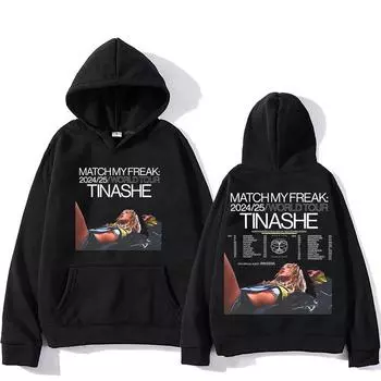 Tinashe Tour 2024 Hooded Graphic Printing Fleece Comfortable Sweatshirt Women Hip Hop Casual Clothes Sudaderas Retro Pullovers XS чёрный
