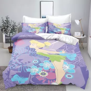 Tinker Bell Anime Disney Bedding Set Duvet Cover 100% Polyester Suitable For Children And Adults 3-Piece Set 1 Quilt Cover 90x200cm