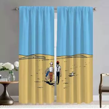 Tintin Anti-mosquito Curtains 2 Pieces Curtains Child Room Tulle for Bedroom Halloween Decoration Window Curtain Partition Panel W50xH70cmx2pcs-CL