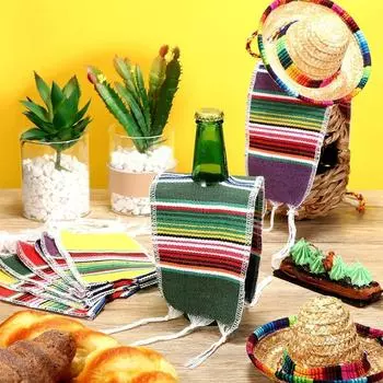 Tiny Sombrero Hats Mini Serapes for Bottles Colorful Beer Poncho Cover for Cinco De Mayo Mexican Fiesta Party Decoration