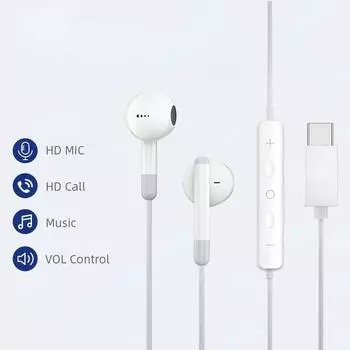 Тип C 3,5 мм гарнитура стерео музыкальные наушники-вкладыши проводные наушники с микрофоном ЦАП чип для iPhone 15 Samsung Galaxy S23 S22 S21 Ultra S20 Note 20 10 3.5 mm jack Port белый
