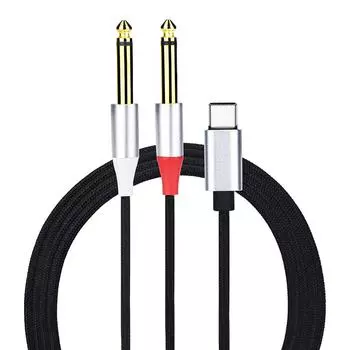Тип C Male To 2*6.35mm Male AUX Y Splitter Cable Y Splitter Adapter Cable ~G Type-c 1M