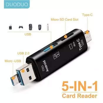 Тип C, MicroUSB и USB 3 в 1 OTG кард-ридер Высокоскоростной универсальный OTG TF/USB для Android-компьютерных удлинителей 5in1 белый