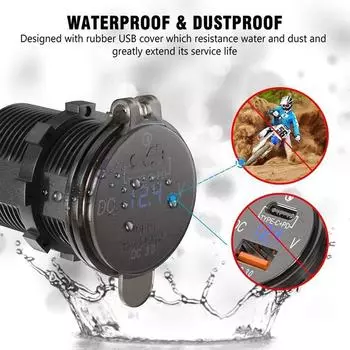 Тип C PD QC 3.0 Автомобильная USB-розетка Панель 12 В / 24 В Автомобильное зарядное устройство Встроенная розетка Прикуриватель для мотоцикла, лодки, грузовика красный